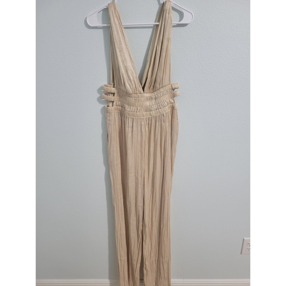 Stillettos Size XL Beige Tank Jumpsuit Club Sexy Pleated Shimmery Pant 12 14 16 - Picture 1 of 6